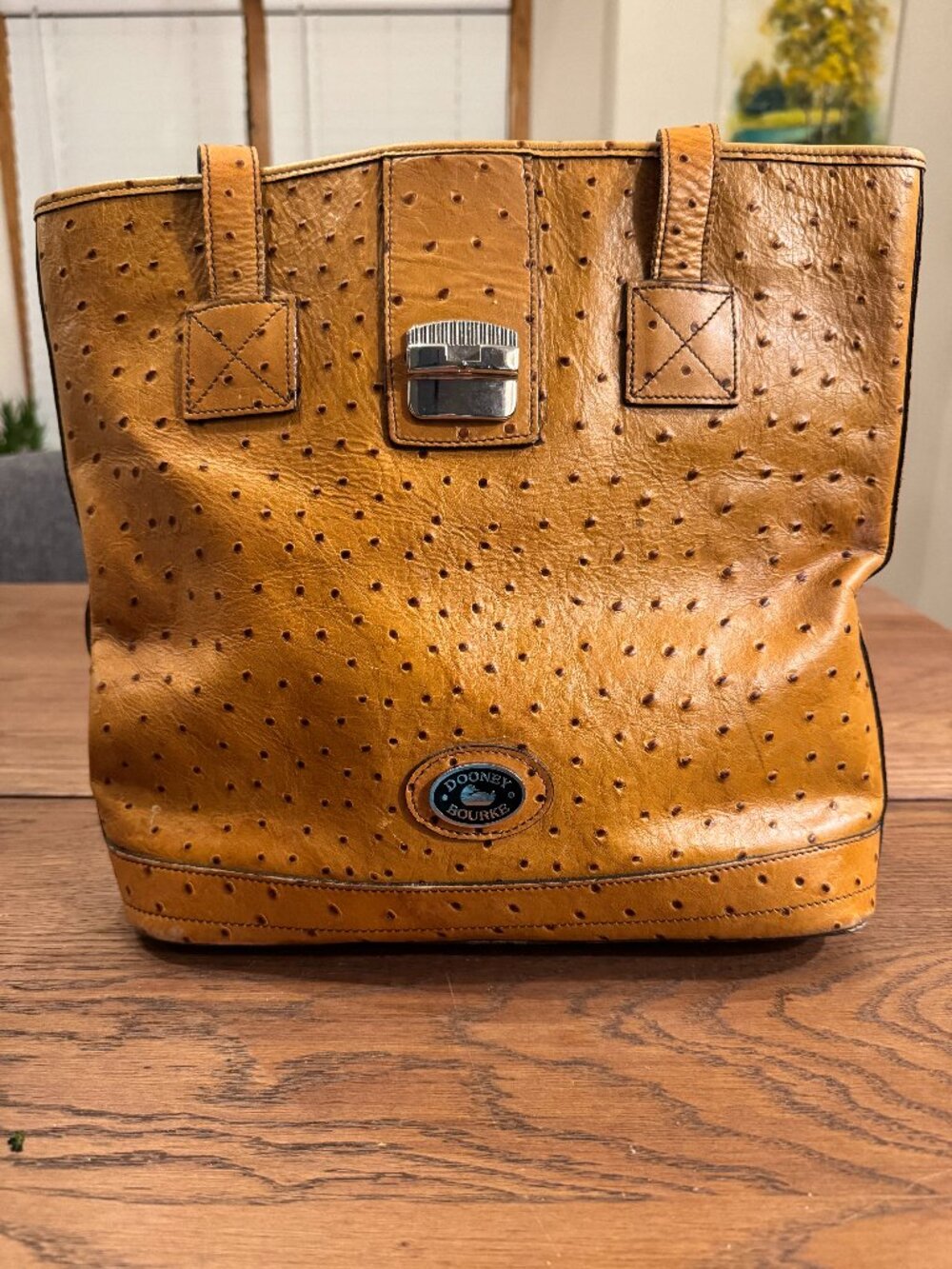Vintage Dooney & Bourke Ostrich Leather Tote Purse Matching Wallet USA